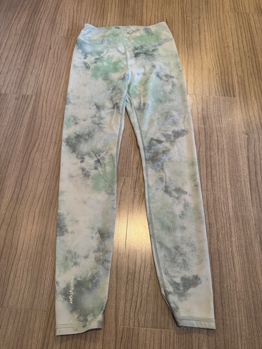 Moodier Girls' Tie-Dye Green & Gray Active Leggings (Size 140 cm)